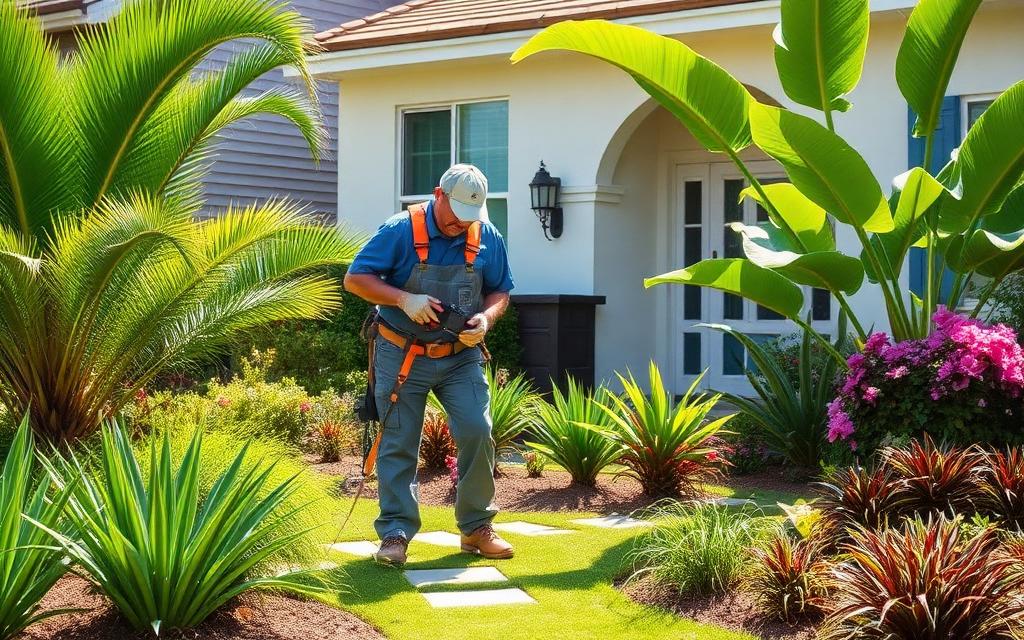 Local contractor website example — landscaping contractor working on a residential front yard, South Florida contractor website built by Local Launch